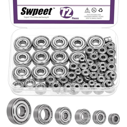 Swpeet 72Pcs 6 Sizes 693ZZ, 623ZZ, 624ZZ, 685ZZ, 687ZZ,627ZZ Ball Bearings Assortment Kit, Carbon Steel Deep Groove Bearings, Double Shielded - size: Assortment Kit-72PCS, style: Carbon Steel