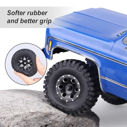 Hobbypark 1.0 Beadlock Wheels and Tires 4Pcs Metal Micro Crawler Tires with Extended Wheel Spacers Offsets for 1/24 RC Crawler Car Axial SCX24 90081 Deadbolt Truck