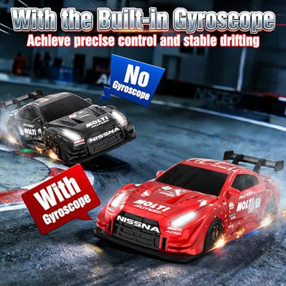 1/43 Mini RC Drift Car with Gyro, 2.4GHz Full Proportional RC Car, 20KM/H Professional High Speed Remote Control Car with Lights, Desktop Drift Car Racing Toy Gifts to Adults Kids Boys - color: Red