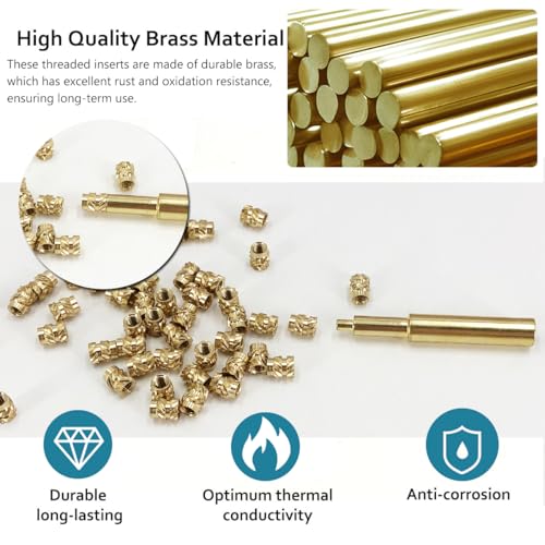 QSJ 120Pcs Threaded Inserts Heat Set Inserts Kit M3x5.7x4.6 Brass Insert Nut with Soldering Iron Tip for 3D Printed Plastic Materials - size: (120pcs) M3x5.7x4.6