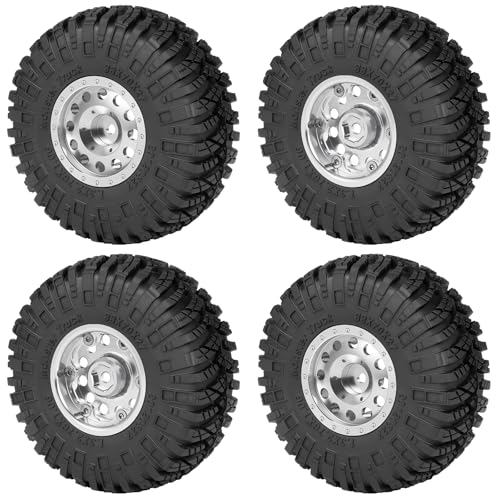 4Pcs 1.3" Beadlock Metal Wheels Rims Hub & Rubber Tires 70mm Set，#B | For 1/24 Axial SCX24, For 1/18 Tra-xxas TRX4-M, RC Crawler Car, Upgrades - color: #B