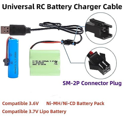 Smart Universal RC Charger Cable with SM-2P Connector Plug for 3.7V 1S Lipo Battery & 3.6V 3S Ni-MH/Ni-CD Battery Pack, Compatible RC Car/Boat/Plane/Drone/Tank/RC Helicopters