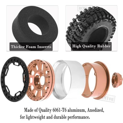 Rc 2.2 Inch Wheel Rims & Tires Wheels for 1/10 SCX10 SCX10 II 90046 SCX10 III AXI03007 TRX4 TRX6 D90 VS4-10 Gen8 MST CFX,RC Crawler Car 4pcs Aluminum RC 2.2 Beadlock Wheel,Brown - color: Brown - Scx10