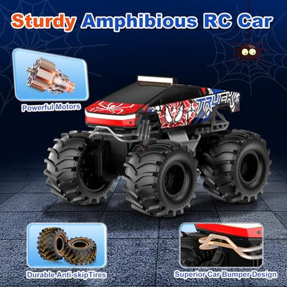 TOZDTO Remote Control Car, Amphibious Monster Truck Toys for Boys RC Cars, 2.4 GHz Waterproof RC Trucks, 1:18 4WD All Terrain Off-Road Pickup, Cool Christmas Birthday Ideas Gifts for Kids 6+ Year Old - color: Red