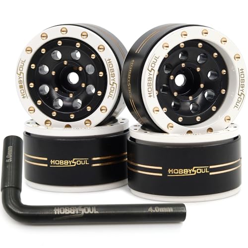 Brass 1.0 Beadlock Wheels Adjustable Offset Rims Weight 44g/Rim for RC Micro Crawler 1/18 TRX4M 1/24 Axial SCX24, (4-Pack, HS701453) - color: White & Black