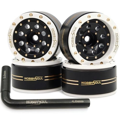 Brass 1.0 Beadlock Wheels Adjustable Offset Rims Weight 44g/Rim for RC Micro Crawler 1/18 TRX4M 1/24 Axial SCX24, (4-Pack, HS701453) - color: White & Black