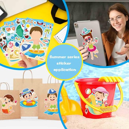 24PCS Summer Stickers for Kids, Make-a-face Stickers, Make Your Own Sticker | Ideal Summer Crafts for Girls Boys, Preschool Holiday Party, Goodie Bags Stuffers - style: 24 Sheet Summer Stickers