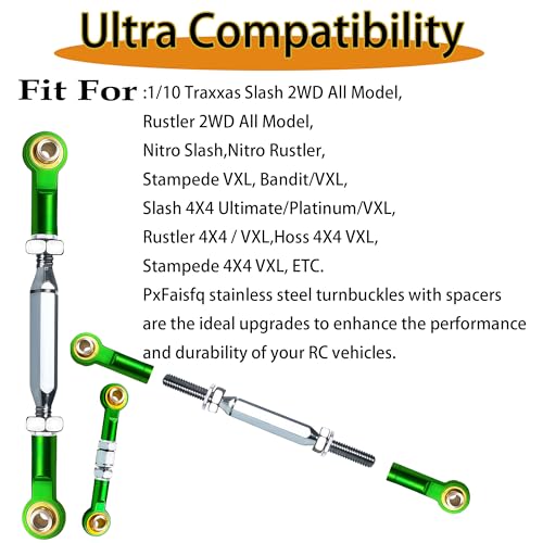 84-108mm Stainless Steel Turnbuckles with Rod Ends for Slash 4X4 2WD,Green | 2PCS Tie Rods with Spacers & Wrench Fit for 1/10 Traxxas Rustler 4X4 2WD,Stampede,Hoss 4X4,RC Car Hops Up Parts - color: Dark Green