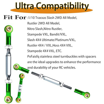 Stainless Steel Turnbuckles Fit for 1/10 Traxxas Rustler 4X4 2WD,7pcs Adjustable Camber Links with Rod Ends for Slash 2WD 4X4,Hoss 4X4,Stampede 4X4,Bandit 2WD 4X4 Upgrades Hop Ups Parts,Green - color: Green