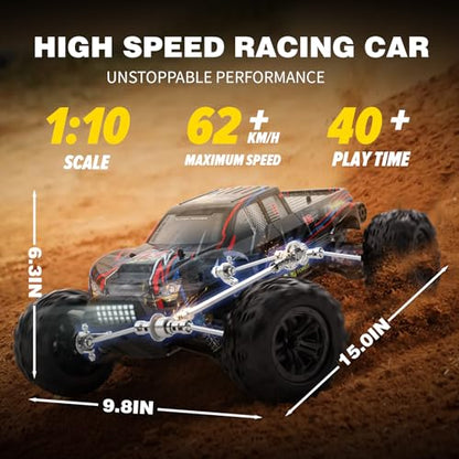 Hosim 1:10 Brushless RC Cars for Adults & Boys, 60+ KMH Remote Control Car | 4WD Off Road Monster Truck, Waterproof All-Terrain RC Truck, Hobby Electric Toy Gift, Oil-filled Shocks & Metal Differentials