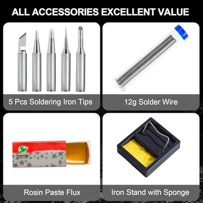 FEITA Electric Soldering Iron Kit with 80W LCD Digital Adjustable Temperature Soldering-iron, 5 Soldering Tips, Rosin Flux, Solder Wires & Stand, Electrical Soldering Kit for Electronics - color: 80w 9in1