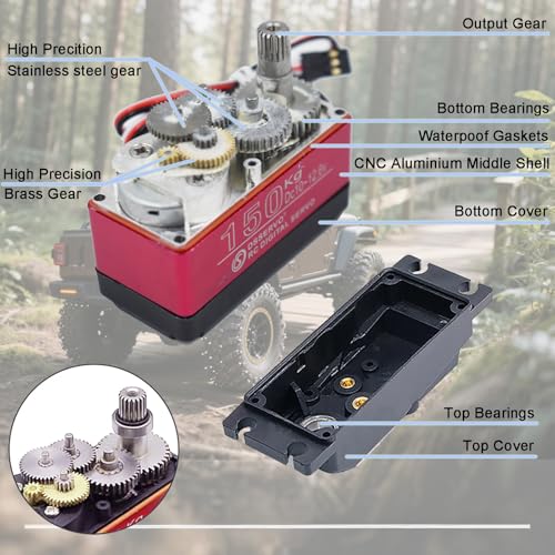 12V Waterproof IP66 150KG Digital RC Servo 1/5 Stainless Steel Gear High Torque Large Steering Servo with 18T Servo Arm for Baja Car RC Car Robot Crawler 270° Control Angle