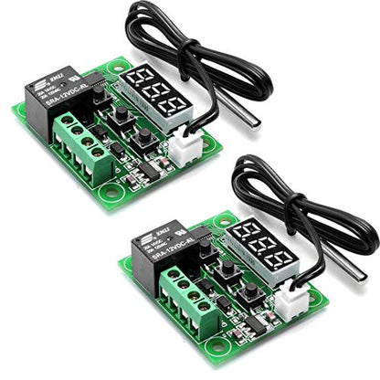 HiLetgo 2pcs W1209 12V DC Digital Temperature Controller Board Micro Digital Thermostat -50-110°C Electronic Temperature Temp Control Module Switch with 10A One-Channel Relay and Waterproof - color: NO Case