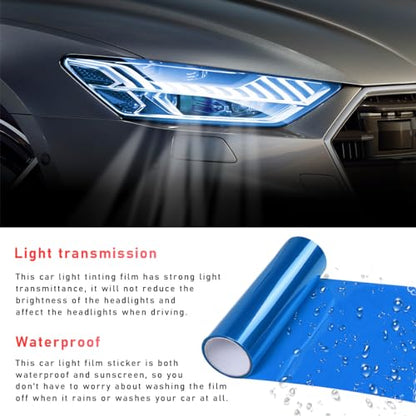 povtii Tint Vinyl Film Sticker Sheet Roll for Car Headlight, 12×48 Inch Auto Taillight Vinyl Wrap Film, Self Adhesive Fog Light Vinyl Film with Squeeze & Cutter, Car Accessories (Dark Blue) - color: Dark Blue