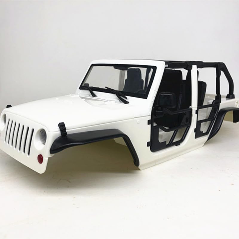 SCX10 Body, 1/10 RC Hard Body Shell Kit, 313mm Wheelbase, Steel Tube Half-Door, DIY Unassembled, Fit for Most 1/10 RC Crawlers (White) - color: White