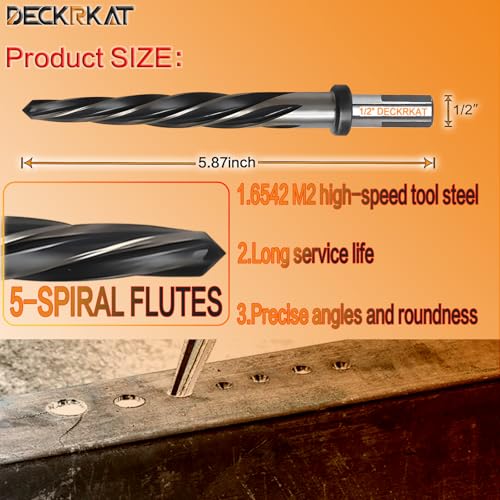 1/2" Reamer Drill Bit for Metal, M2 HSS Taper Reamer for Steel, Alloy, Wood, Plastic to Align, Enlarge Holes – 5-Spiral Flutes, 1/2" Non-Slip Shank, 12mm Car Reamer, Bridge Construction Reamer - size: 1/2 in