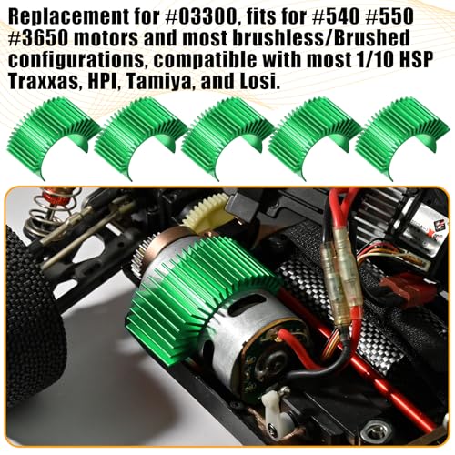 5PCS Aluminum Heatsink Electric Engine Motor Heat Sink Cooling Fins Replacement for #03300, Compatible with 1/10 HSP Traxxas HPI Tamiya Losi 550 540 3650 Size Brushed/Brushless Motor(Green) - style: Green