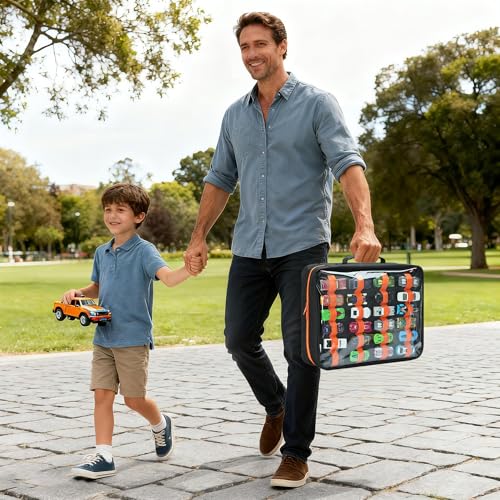 Toy Car Storage Case, Diecast Display Case 124 Slots (Black) | Fits 1:64 diecast cars. Cars not included. Portable case for collectors and kids. Holds 124.