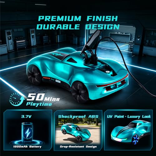 AEROQUEST Gesture Sensing RC Stunt Car with Display Garage | Remote Control Stunt Drift USB-C Charging Light Spray Sound Gesture Sensing Spotrs Birthday Holiday Gifts 2.4GHz 4WD - color: Meteor Supercar Blue