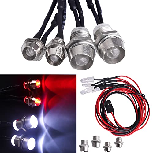 RC Car Lights 4LEDs Headlights Taillight Kit Compatible with Traxxas HSP Tamiya Redcat RC4WD Axial SCX10 RC Car Truck Crawler Drift On Road Touring Cars (2 Red +2 White)