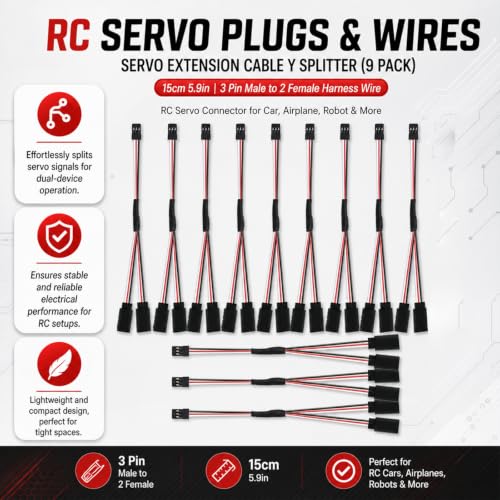 12 Packs Servo Extension Cable Y Splitter 15cm 5.9in 3 Pin Male to 2 Female Harness Wire, RC Servo Connector for Car, Airplane, Helicopter, Receiver, Compatible with Futaba JR Plugs