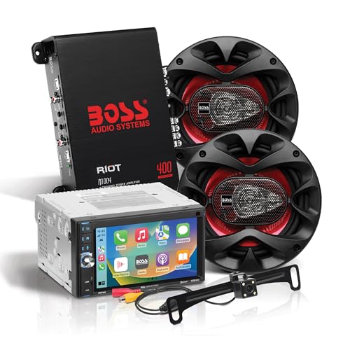 BOSS Audio Systems Car Stereo with Apple CarPlay + Backup Camera + 2 Car Speakers + 4 Channel Amplifier
