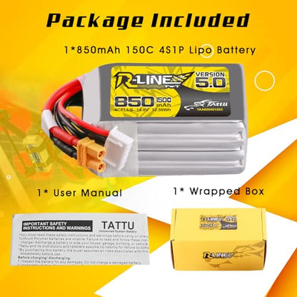 TATTU R-Line Version 5.0 4S Lipo Battery 14.8V 150C 850mAh Lipo Battery Pack with XT30U-F Plug
