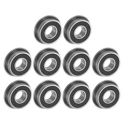 uxcell F698-2RS Flanged Ball Bearing 8x19x6mm Double Sealed Chrome Steel Flange Bearings, 10pcs - size: F698-2RS