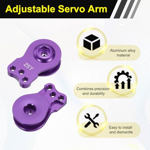 MECCANIXITY 2pcs 25T Servo Horn Arm Adjustable 3 Hole High-Torque Aluminum Alloy Servo Arm for 1/10 RC Model Car Truck Robot Boat Airplane, Red & Purple - color: Red & Purple