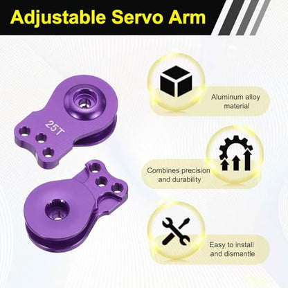 MECCANIXITY 2pcs 25T Servo Horn Arm Adjustable 3 Hole High-Torque Aluminum Alloy Servo Arm for 1/10 RC Model Car Truck Robot Boat Airplane, Red & Purple - color: Red & Purple