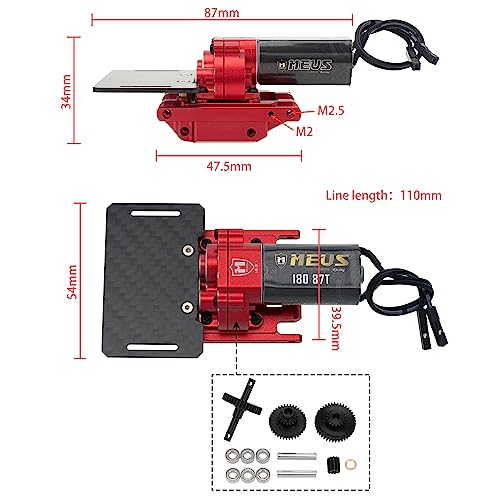 MEUS RACING TRX4M Transmission Motor Kit with Skid Plate and Battery Mount for TRX4M Defender Bronco K10 F150 1/18 RC Crawler Car Upgrades Toy Vehicles and Accessories (Red) - color: Red