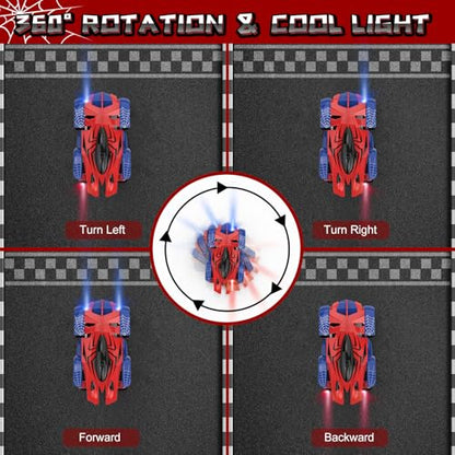 Wall Climbing Remote Control Car with Headlight | 360° Rotating RC Stunt Car, Rechargeable RC Cars Toys for 3 4 5 6 7 8-12 Year Old Boys Girls Kids - color: Red&blue