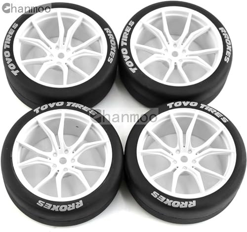 1/10 RC Drift Tires and Plastic Wheels Rims Rally Racing Tyres 12mm Hex for 1:10 Scale On Road Touring Street Car Tamiya Traxxas HPI KYOSHO XV02 XV01 TT01 TT02 PTG2 A959 4PCS (A White) - color: A White