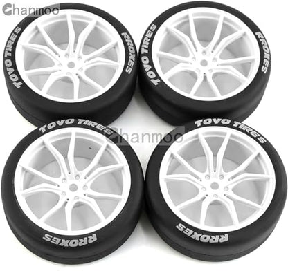 1/10 RC Drift Tires and Plastic Wheels Rims Rally Racing Tyres 12mm Hex for 1:10 Scale On Road Touring Street Car Tamiya Traxxas HPI KYOSHO XV02 XV01 TT01 TT02 PTG2 A959 4PCS (A White) - color: A White