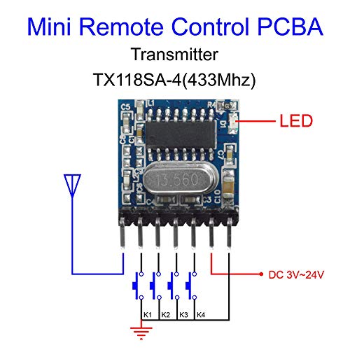 QIACHIP Wireless 433Mhz RF Module Receiver and Transmitter Remote Control Built-in Learning Code 1527 Decoding 4 Channel Output (Transmitter and Receiver kit) - style: Transmitter and Receiver kit