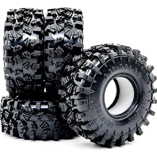 HOBBYSOUL 58mm Griptrek 1.0" Tires 4-Pack For RC Crawler TRX4M SCX24 AX24 | Super soft sticky mud tires with foam inserts,For 1/18 TRX4M & 1/24 AX24 FCX24 Enduro24 micro rock crawlers Upgrades - size: 1.0 tires - 58mm Tall