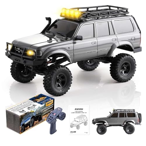 FMS FCX18S 1/18 Land Cruiser LC80 S Toyota RC Rock Crawler RTR 4x4 Off-Road Waterproof RC Trucks All Terrains RC Car with 45min Play time,Portal Axles,LED Lights for Adults and Beginner(Gray) - color: Gray