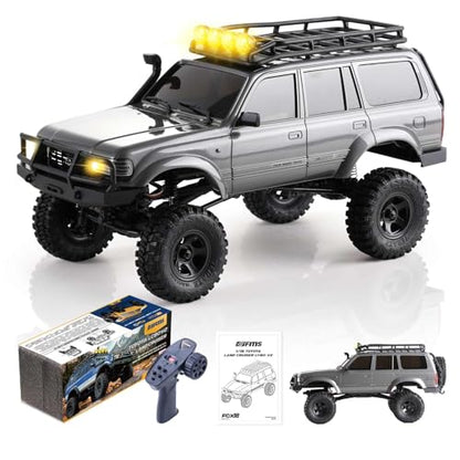 FMS FCX18S 1/18 Land Cruiser LC80 S Toyota RC Rock Crawler RTR 4x4 Off-Road Waterproof RC Trucks All Terrains RC Car with 45min Play time,Portal Axles,LED Lights for Adults and Beginner(Gray) - color: Gray