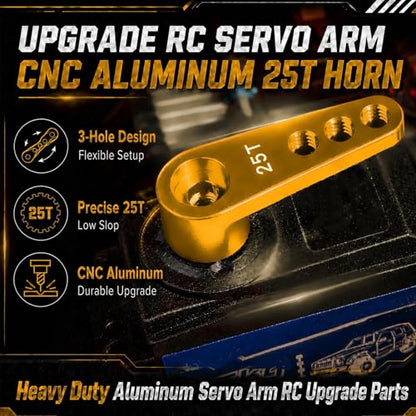 2PCS 25T Aluminum Servo Horn, 3-Hole RC Steering Arm for Futaba Savox MG995 | CNC Aluminum Servo Arm M3 Thread Adjustable Linkage 12mm 16mm 20mm Positions 1/8 1/10 RC Power HD MG996 Crawler Buggy Truck - color: Gold