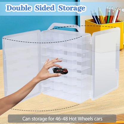 Ngdiluxury Double Sided Storage Case for Hot Wheels Storage with Carrying Handle, Portable 1/64 Scale Toy Cars Storage Box Compatible with 46 Matchbox Hot Wheels Storage, Case Only (1 Pack)