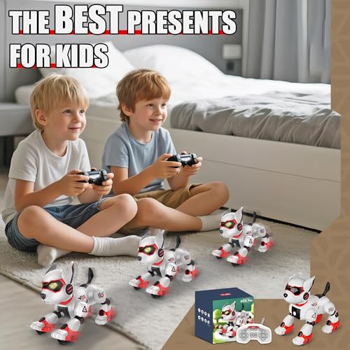 BYTEWAR Remote Control Robot Toy Puppy, Intelligent Programming Robot Dog | Interactive Gesture Function, Imitate Animal Music and Dance,Nice Gift for Boy or Girl 3-5 5-8 Ages - color: 101 Red