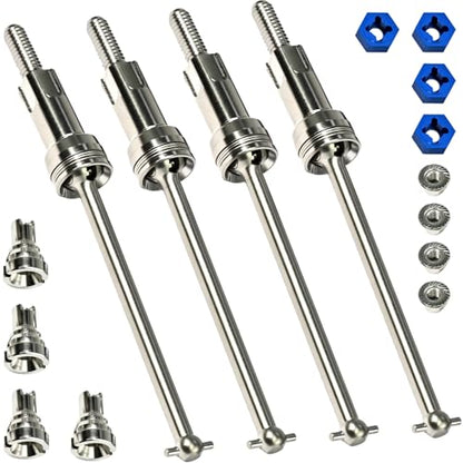 Hardened Steel CVD Driveshaft Front Rear with Hexs, Nuts, Drive Center Cup, Drivershaft Dogbone CVD Compatible with ARRMA 1/18 Mojave Granite GROM ARA2102, Replace #ARA311198 (Silver,Blue) - color: Silver-blue