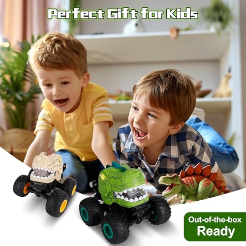 Drefirsa Remote Control Dinosaur Car for Boy 4-7 8-12, Dinosaur Toy for Kid | 50min+ Runtime,Stunt, Spray, LED Light, Rotating, Upright Driving, Monster Truck Toy for Kid Birthday Christmas Gift - color: Beige