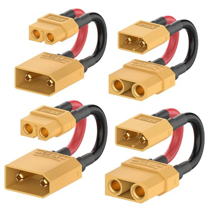 12AWG XT90 to XT60 Adapter XT60 to XT90 Cable (4 Pack) | XT60 to xt90 male female for RC Lipo Battery Drone xt60 male to xt90 female xt90 male to xt60 female - size: XT90-XT60