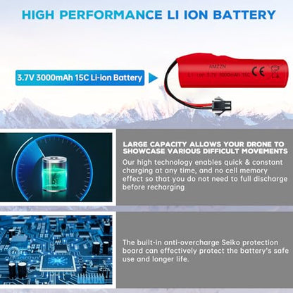 5PCS 3.7V 3000mAh Li-ion Batteries with SM-2P Plug and 5-in-1 Charger for DE42 DE44 DE45 DE68 RC Car,Drifting Car Truck Toy Off-Road Racing Car Battery