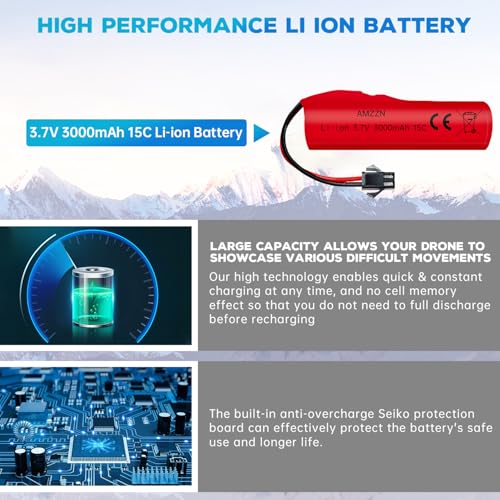 2PCS 3.7V 3000mAh Li-ion Battery with SM-2P Plug and USB Charging Cable for DE42 DE44 DE45 DE68 RC Car,Drifting Car Truck Toy Off-Road Racing Car Battery