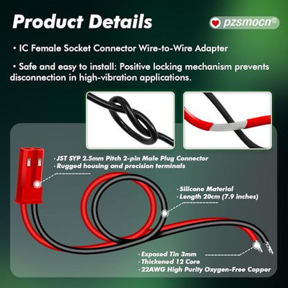 20 Pieces JST SYP 2.5mm 2 Pin 22AWG Flexible Silicone Connector Kit | Premium Automotive Wiring, Heavy Duty Terminals, Reliable Circuit Board, High Temperature Housing, Easy Project Assembly - size: 2-Pin, style: JST-SYP-M
