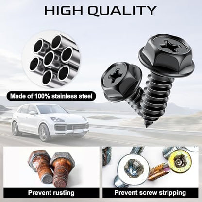 Rustproof License Plate Screws for Securing License Plates Frames and Covers on Cars and Trucks, 4 Sets Premium Stainless Steel Self Tapping Mounting Bolts (Black Zinc Plated) - color: Cross-Black, size: 4 Pack