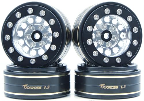 1.3 Beadlock Wheels & Brass Ring Weight 46.5g Adjustable Offset-3mm 1.3 Wheels Hex 7mm for 1/18 1/24 RC Crawlers Upgrade 4Pc YK (Silver Black) - color: Silver Black