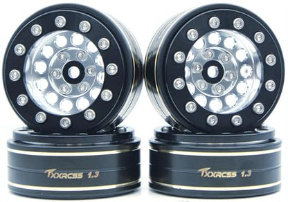 1.3 Beadlock Wheels & Brass Ring Weight 46.5g Adjustable Offset-3mm 1.3 Wheels Hex 7mm for 1/18 1/24 RC Crawlers Upgrade 4Pc YK (Silver Black) - color: Silver Black